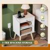 imageWLIVE Black Rattan Night Stand with Charger Station Small Side Table Drawer Storage and Shelf Mid Century Nightstands with Rattan Decor Small Side Table for Bedroom BlackSolid White