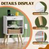imageWLIVE Black Rattan Night Stand with Charger Station Small Side Table Drawer Storage and Shelf Mid Century Nightstands with Rattan Decor Small Side Table for Bedroom BlackSolid White