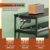 imageWLIVE Black TV Stand for 40 45 inch TV Entertainment Center with LED Lights ampamp Charging Station TV Media Console Table with 6 Fabric Drawers and Open Shelves for Living Room Hallway Wood TopBlack
