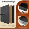 imageWLIVE Black TV Stand for 40 45 inch TV Entertainment Center with LED Lights ampamp Charging Station TV Media Console Table with 6 Fabric Drawers and Open Shelves for Living Room Hallway Wood TopCharcoal Black Wood Grain Print