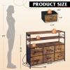 imageWLIVE Black TV Stand for 40 45 inch TV Entertainment Center with LED Lights ampamp Charging Station TV Media Console Table with 6 Fabric Drawers and Open Shelves for Living Room Hallway Wood TopRustic Brown