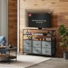 imageWLIVE Black TV Stand for 40 45 inch TV Entertainment Center with LED Lights ampamp Charging Station TV Media Console Table with 6 Fabric Drawers and Open Shelves for Living Room Hallway Wood TopDark Gray