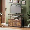 imageWLIVE Black TV Stand for 40 45 inch TV Entertainment Center with LED Lights ampamp Charging Station TV Media Console Table with 6 Fabric Drawers and Open Shelves for Living Room Hallway Wood TopRustic Brown