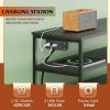 imageWLIVE Black TV Stand for 40 45 inch TV Entertainment Center with LED Lights ampamp Charging Station TV Media Console Table with 6 Fabric Drawers and Open Shelves for Living Room Hallway Wood TopCharcoal Black Wood Grain Print