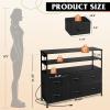 imageWLIVE Black TV Stand for 40 45 inch TV Entertainment Center with LED Lights ampamp Charging Station TV Media Console Table with 6 Fabric Drawers and Open Shelves for Living Room Hallway Wood TopBlack