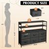 imageWLIVE Black TV Stand for 40 45 inch TV Entertainment Center with LED Lights ampamp Charging Station TV Media Console Table with 6 Fabric Drawers and Open Shelves for Living Room Hallway Wood TopCharcoal Black Wood Grain Print