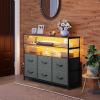 imageWLIVE Black TV Stand for 40 45 inch TV Entertainment Center with LED Lights ampamp Charging Station TV Media Console Table with 6 Fabric Drawers and Open Shelves for Living Room Hallway Wood TopDark Gray