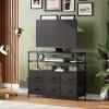 imageWLIVE Black TV Stand for 40 45 inch TV Entertainment Center with LED Lights ampamp Charging Station TV Media Console Table with 6 Fabric Drawers and Open Shelves for Living Room Hallway Wood TopBlack