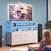 imageWLIVE Black TV Stand for 40 45 inch TV Entertainment Center with LED Lights ampamp Charging Station TV Media Console Table with 6 Fabric Drawers and Open Shelves for Living Room Hallway Wood TopWhite