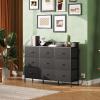 imageWLIVE Black TV Stand for 45 50 55 inch TV Entertainment Center with LED Lights ampamp Charging Station TV Media Console Table with 9 Fabric Drawers and Open Shelves for Living Room Hallway Wood TopBlack
