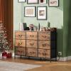 imageWLIVE Black TV Stand for 45 50 55 inch TV Entertainment Center with LED Lights ampamp Charging Station TV Media Console Table with 9 Fabric Drawers and Open Shelves for Living Room Hallway Wood TopRustic Brown