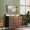 imageWLIVE Black TV Stand for 45 50 55 inch TV Entertainment Center with LED Lights ampamp Charging Station TV Media Console Table with 9 Fabric Drawers and Open Shelves for Living Room Hallway Wood TopRustic Brown