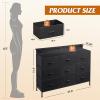 imageWLIVE Black TV Stand for 45 50 55 inch TV Entertainment Center with LED Lights ampamp Charging Station TV Media Console Table with 9 Fabric Drawers and Open Shelves for Living Room Hallway Wood TopBlack