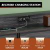 imageWLIVE Black TV Stand for 45 50 55 inch TV Entertainment Center with LED Lights ampamp Charging Station TV Media Console Table with 9 Fabric Drawers and Open Shelves for Living Room Hallway Wood TopCharcoal Black Wood Grain