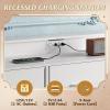imageWLIVE Black TV Stand for 45 50 55 inch TV Entertainment Center with LED Lights ampamp Charging Station TV Media Console Table with 9 Fabric Drawers and Open Shelves for Living Room Hallway Wood TopWhite