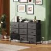 imageWLIVE Black TV Stand for 45 50 55 inch TV Entertainment Center with LED Lights ampamp Charging Station TV Media Console Table with 9 Fabric Drawers and Open Shelves for Living Room Hallway Wood TopCharcoal Black Wood Grain