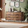 imageWLIVE Black TV Stand for 60 65 70 inch TV Large Entertainment Center with 6 Fabric Drawer TV Media Console Table with Wood Top Adjustable Feet for Living Room HallwayRustic Brown