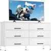 imageWLIVE Black TV Stand for 60 65 70 inch TV Large Entertainment Center with 6 Fabric Drawer TV Media Console Table with Wood Top Adjustable Feet for Living Room HallwayWhite