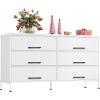 imageWLIVE Black TV Stand for 60 65 70 inch TV Large Entertainment Center with 6 Fabric Drawer TV Media Console Table with Wood Top Adjustable Feet for Living Room HallwayWhite