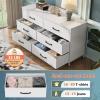 imageWLIVE Black TV Stand for 60 65 70 inch TV Large Entertainment Center with 6 Fabric Drawer TV Media Console Table with Wood Top Adjustable Feet for Living Room HallwayWhite