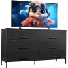 imageWLIVE Black TV Stand for 60 65 70 inch TV Large Entertainment Center with 6 Fabric Drawer TV Media Console Table with Wood Top Adjustable Feet for Living Room HallwayBlack