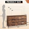 imageWLIVE Black TV Stand for 60 65 70 inch TV Large Entertainment Center with 6 Fabric Drawer TV Media Console Table with Wood Top Adjustable Feet for Living Room HallwayRustic Brown