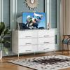 imageWLIVE Black TV Stand for 60 65 70 inch TV Large Entertainment Center with 6 Fabric Drawer TV Media Console Table with Wood Top Adjustable Feet for Living Room HallwayWhite