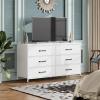 imageWLIVE Black TV Stand for 60 65 70 inch TV Large Entertainment Center with 6 Fabric Drawer TV Media Console Table with Wood Top Adjustable Feet for Living Room HallwayWhite