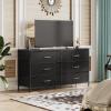 imageWLIVE Black TV Stand for 60 65 70 inch TV Large Entertainment Center with 6 Fabric Drawer TV Media Console Table with Wood Top Adjustable Feet for Living Room HallwayBlack
