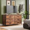 imageWLIVE Black TV Stand for 60 65 70 inch TV Large Entertainment Center with 6 Fabric Drawer TV Media Console Table with Wood Top Adjustable Feet for Living Room HallwayRustic Brown