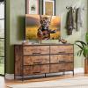 imageWLIVE Black TV Stand for 60 65 70 inch TV Large Entertainment Center with 6 Fabric Drawer TV Media Console Table with Wood Top Adjustable Feet for Living Room HallwayRustic Brown
