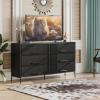 imageWLIVE Black TV Stand for 60 65 70 inch TV Large Entertainment Center with 6 Fabric Drawer TV Media Console Table with Wood Top Adjustable Feet for Living Room HallwayBlack
