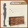 imageWLIVE Black TV Stand for 60 65 70 inch TV Large Entertainment Center with 6 Fabric Drawer TV Media Console Table with Wood Top Adjustable Feet for Living Room HallwayRustic Brown