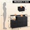 imageWLIVE Black TV Stand with Charging Station Entertainment Center with 8 Fabric Drawer TV Media Console Table Open Storage Shelves Wood Top for Living Room HallwayBlack