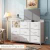 imageWLIVE Black TV Stand with Charging Station Entertainment Center with 8 Fabric Drawer TV Media Console Table Open Storage Shelves Wood Top for Living Room HallwayWhite