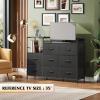 imageWLIVE Black TV Stand with Charging Station Entertainment Center with 8 Fabric Drawer TV Media Console Table Open Storage Shelves Wood Top for Living Room HallwayBlack