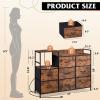 imageWLIVE Black TV Stand with Charging Station Entertainment Center with 8 Fabric Drawer TV Media Console Table Open Storage Shelves Wood Top for Living Room HallwayRustic Brown Wood Grain Print