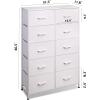 imageWLIVE Black Tall Dresser for Bedroom with 10 Drawers Chest of Drawers Dressers Bedroom Furniture Storage Organizer Unit with Fabric Bins for Closet Hallway Living RoomWhite