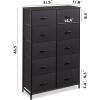 imageWLIVE Black Tall Dresser for Bedroom with 10 Drawers Chest of Drawers Dressers Bedroom Furniture Storage Organizer Unit with Fabric Bins for Closet Hallway Living RoomCharcoal Black