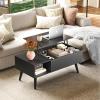 imageWLIVE Coffee Table 394quot Wood Coffee Table with Sliding Top up to 50quot TV Modern Center Table with Open Storage Shelf for Living Room Bedroom Rustic BrownBlack