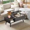 imageWLIVE Coffee Table 394quot Wood Coffee Table with Sliding Top up to 50quot TV Modern Center Table with Open Storage Shelf for Living Room Bedroom Rustic BrownBlack Oak