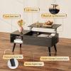 imageWLIVE Coffee Table 394quot Wood Coffee Table with Sliding Top up to 50quot TV Modern Center Table with Open Storage Shelf for Living Room Bedroom Rustic BrownBlack Oak