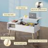 imageWLIVE Coffee Table 394quot Wood Coffee Table with Sliding Top up to 50quot TV Modern Center Table with Open Storage Shelf for Living Room Bedroom Rustic BrownWhite