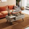 imageWLIVE Coffee Table 394quot Wood Coffee Table with Sliding Top up to 50quot TV Modern Center Table with Open Storage Shelf for Living Room Bedroom Rustic BrownGreige