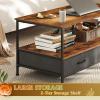 imageWLIVE Coffee Table 39quot Coffee Table with Storage ampamp Drawers 2Tier Wood Center Table for Living Room Apartment Bedroom Metal Table Legs Rustic BrownRustic Brown
