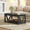 imageWLIVE Coffee Table 39quot Coffee Table with Storage ampamp Drawers 2Tier Wood Center Table for Living Room Apartment Bedroom Metal Table Legs Rustic BrownCharcoal Black