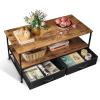 imageWLIVE Coffee Table 39quot Coffee Table with Storage ampamp Drawers 2Tier Wood Center Table for Living Room Apartment Bedroom Metal Table Legs Rustic BrownRustic Brown