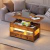 imageWLIVE Coffee Table Lift Top Coffee Table with 2 Drawers Large Hidden Hidden Compartment and Open Shelf Lift Tabletop Dining Table for Living Room BlackRustic Brown