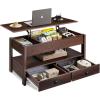 imageWLIVE Coffee Table Lift Top Coffee Table with 2 Drawers Large Hidden Hidden Compartment and Open Shelf Lift Tabletop Dining Table for Living Room BlackEspresso