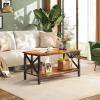 imageWLIVE Coffee Table for Living Room 39quot Modern 2Tier Center Table with Round Corners Storage Shelf Farmhouse Style Small Coffee Table with Metal Frame Rustic BrownRustic Brown